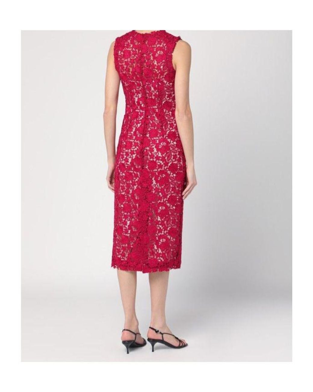 P.A.R.O.S.H. Red Sleeveless Lace Midi Dress