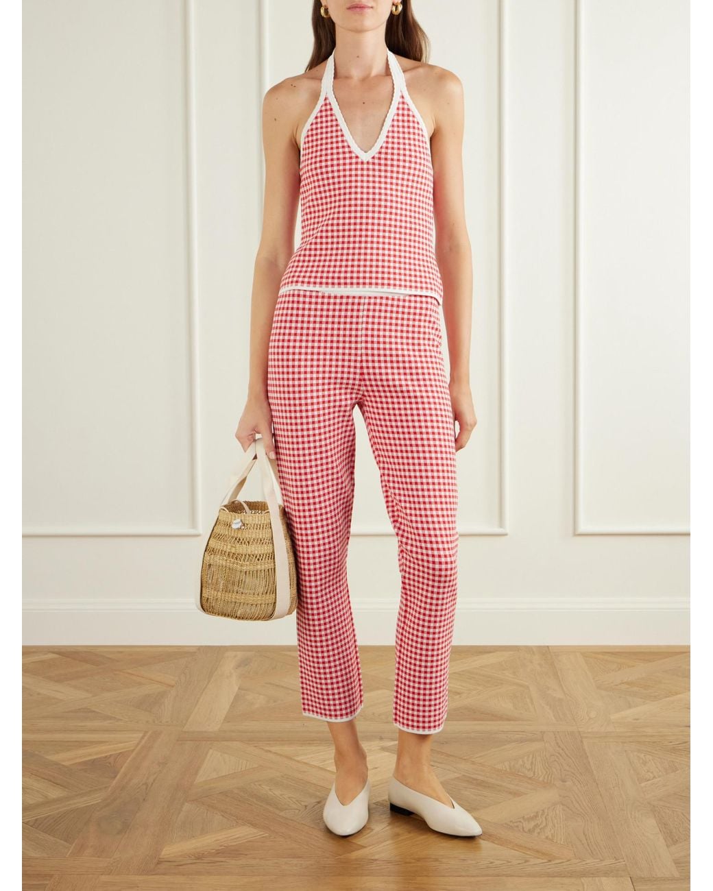 Posse Pink Micah Checked Jersey Straight-Leg Capri Pants