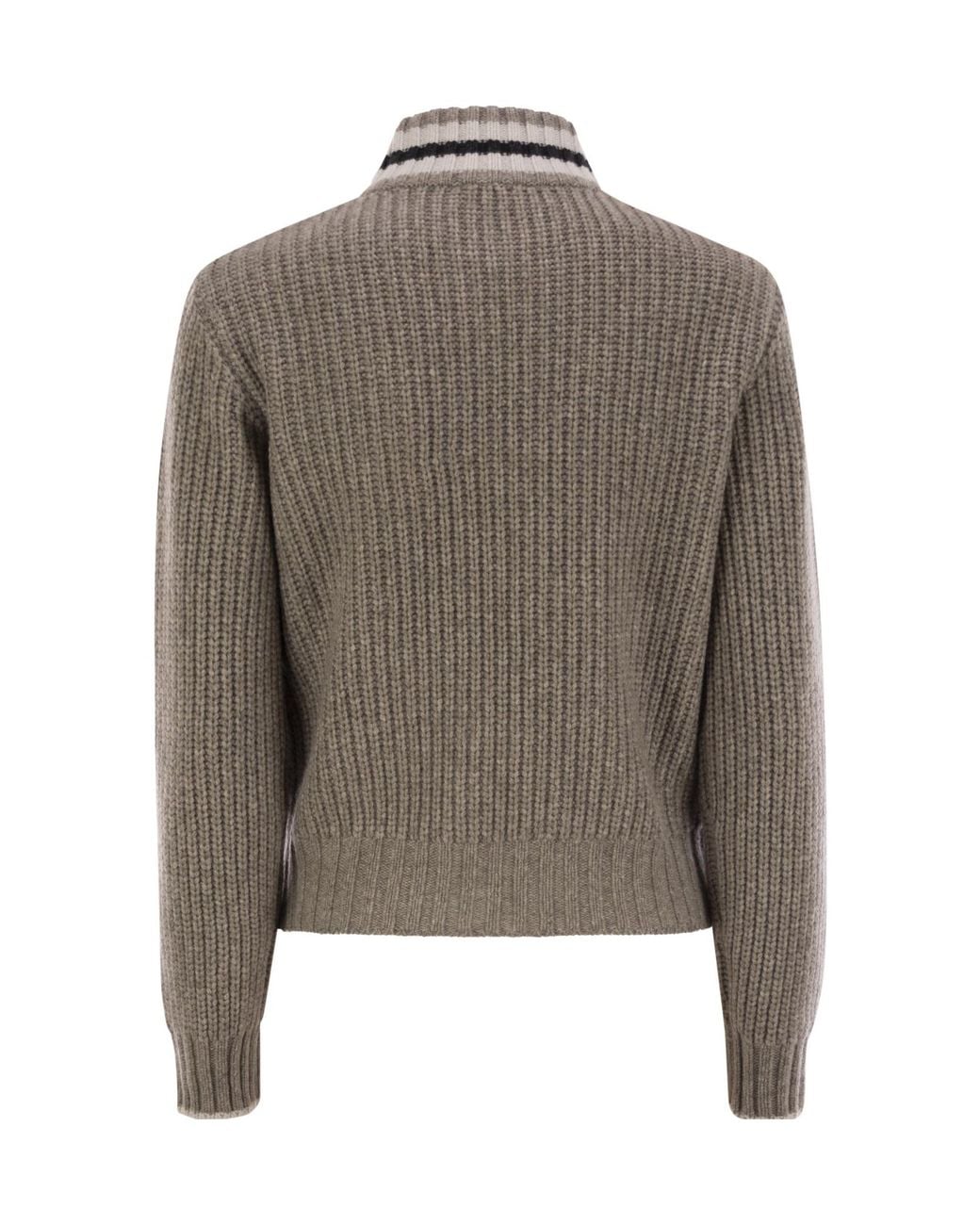 Brunello Cucinelli Brown Cashmere Cardigan With Shiny Trims