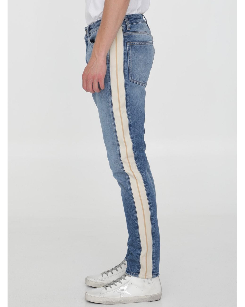 Palm Angels Blue Logo Patch Straight Leg Jeans for men