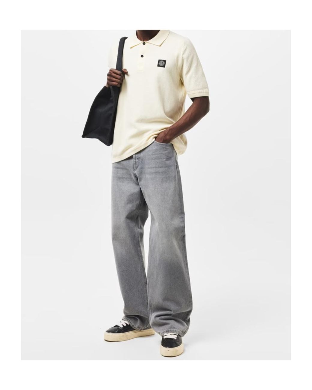 Stone Island White Logo Short-Sleeved Polo Shirt for men