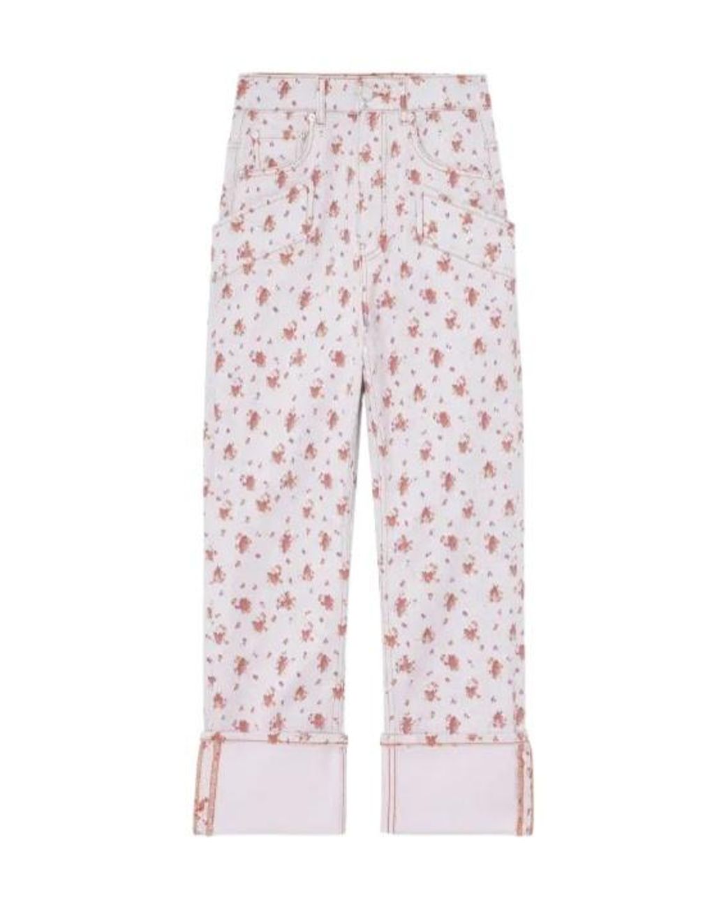 Ganni White Floral Turn-Up Capri Jeans