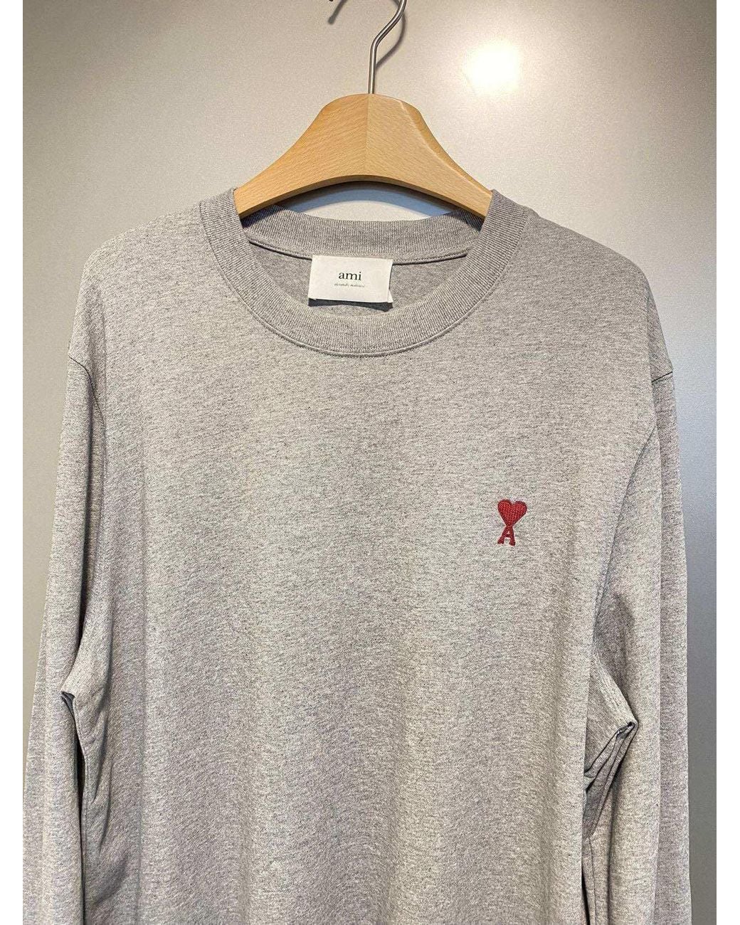 AMI Gray Round Collar And Long-Sleeved T-Shirt for men