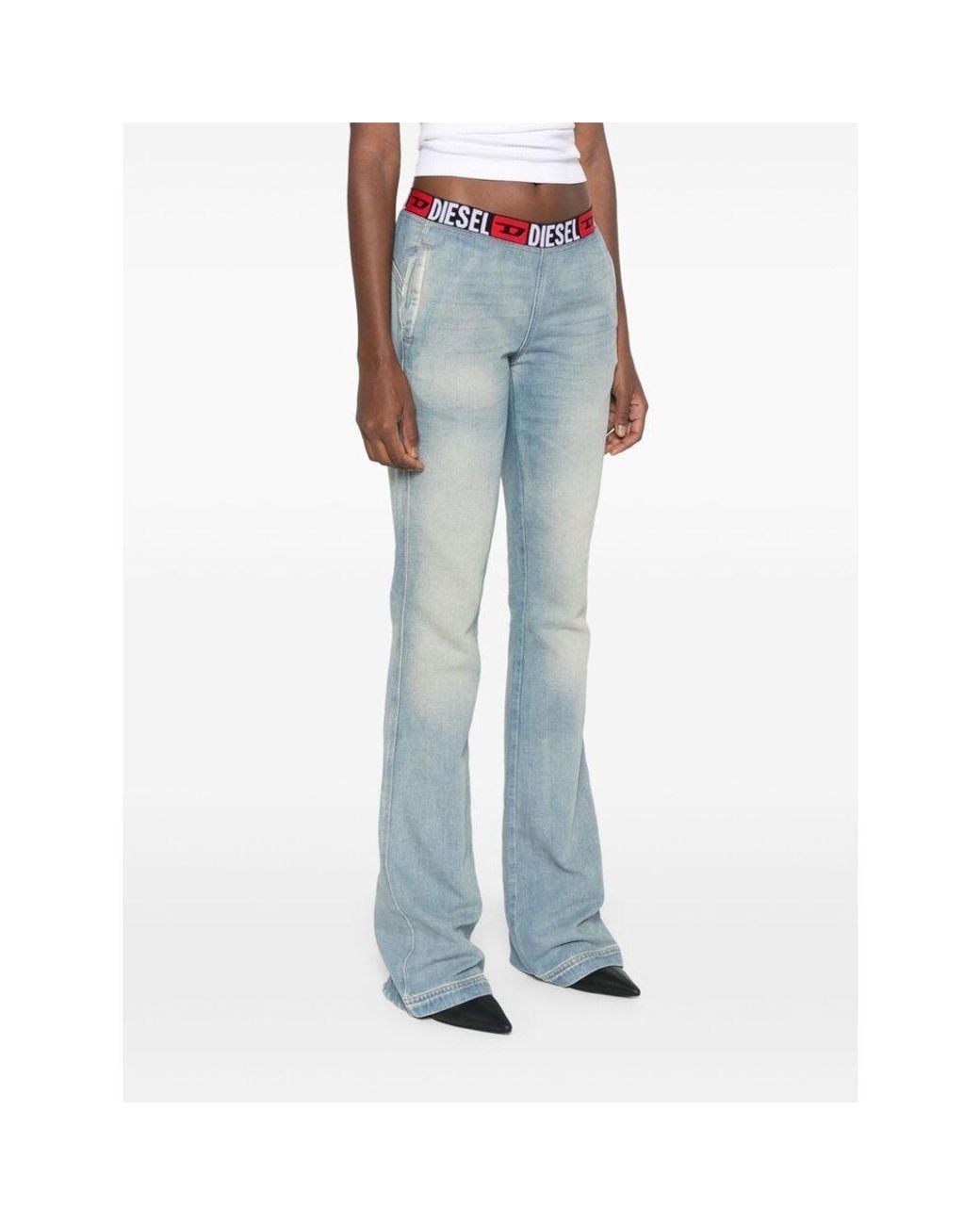DIESEL Blue Logo-Waistband Bootcut Jeans