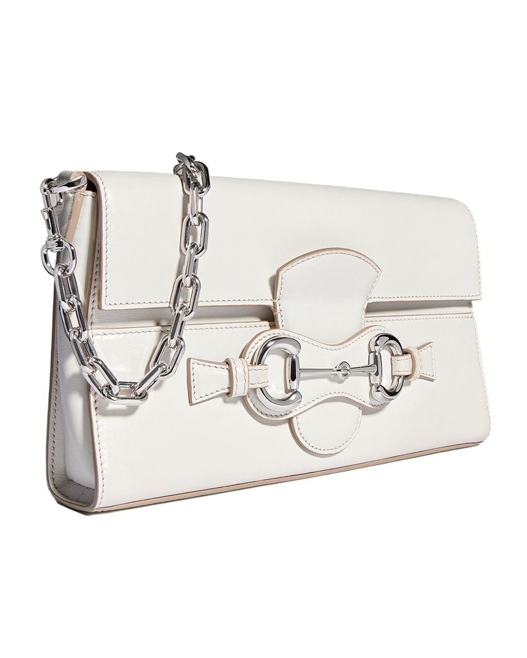 Gucci White Horsebit Ristretto Medium Shoulder Bag