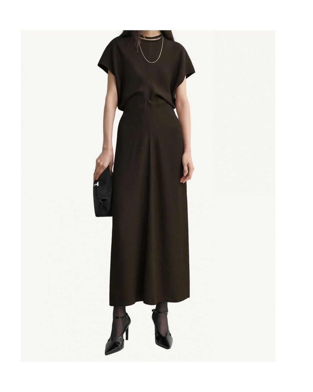 Totême Black Totême Wasit Drape Short-Sleeved Maxi Dress