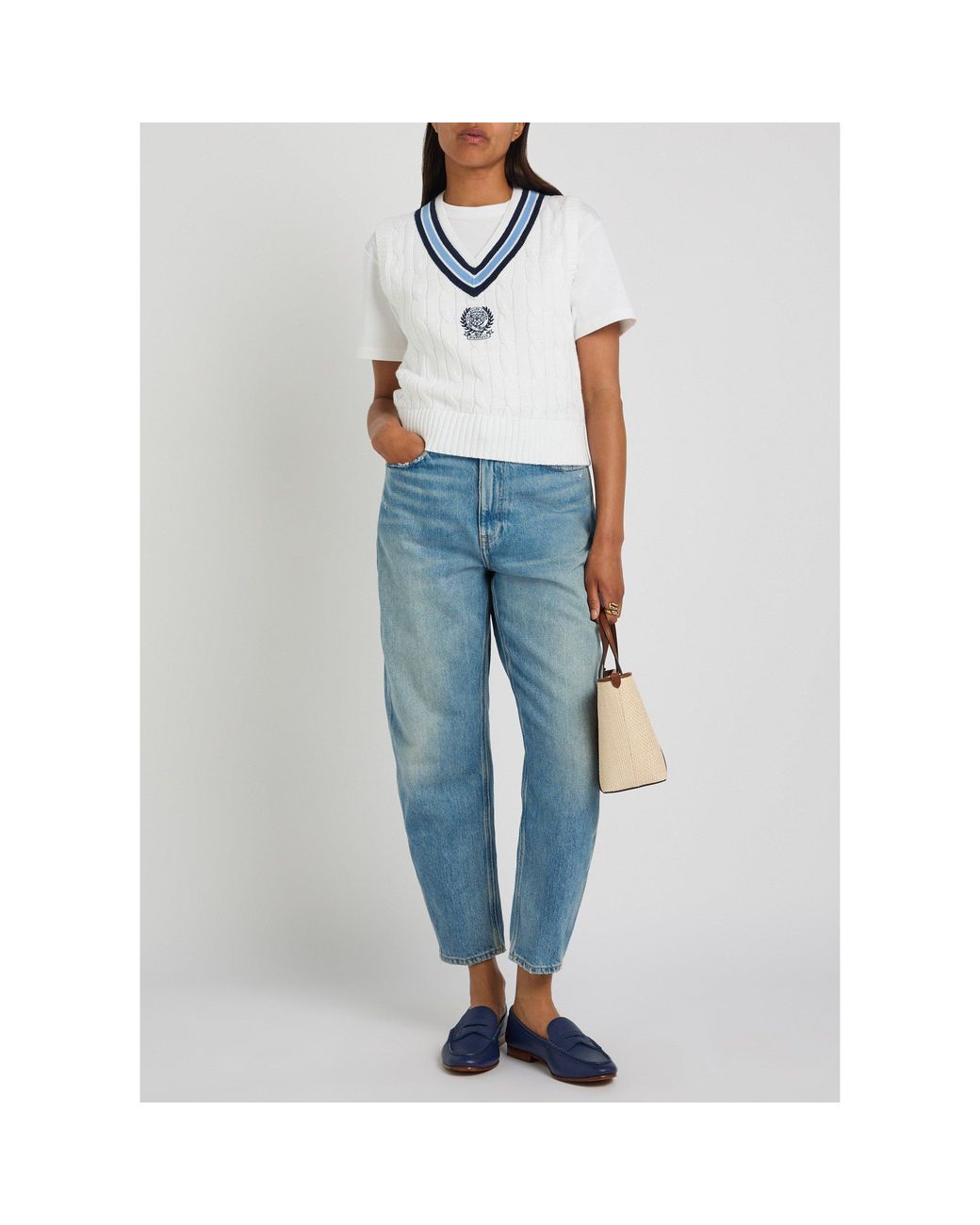 Polo Ralph Lauren Blue Cable-Knit Striped Sweater Vest