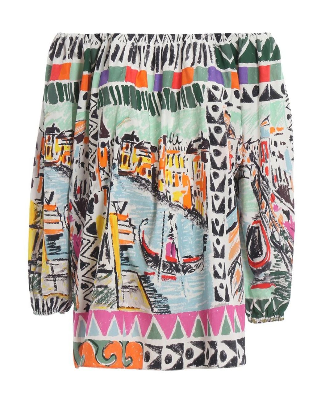 Prada Gray Strapless Print Blouse