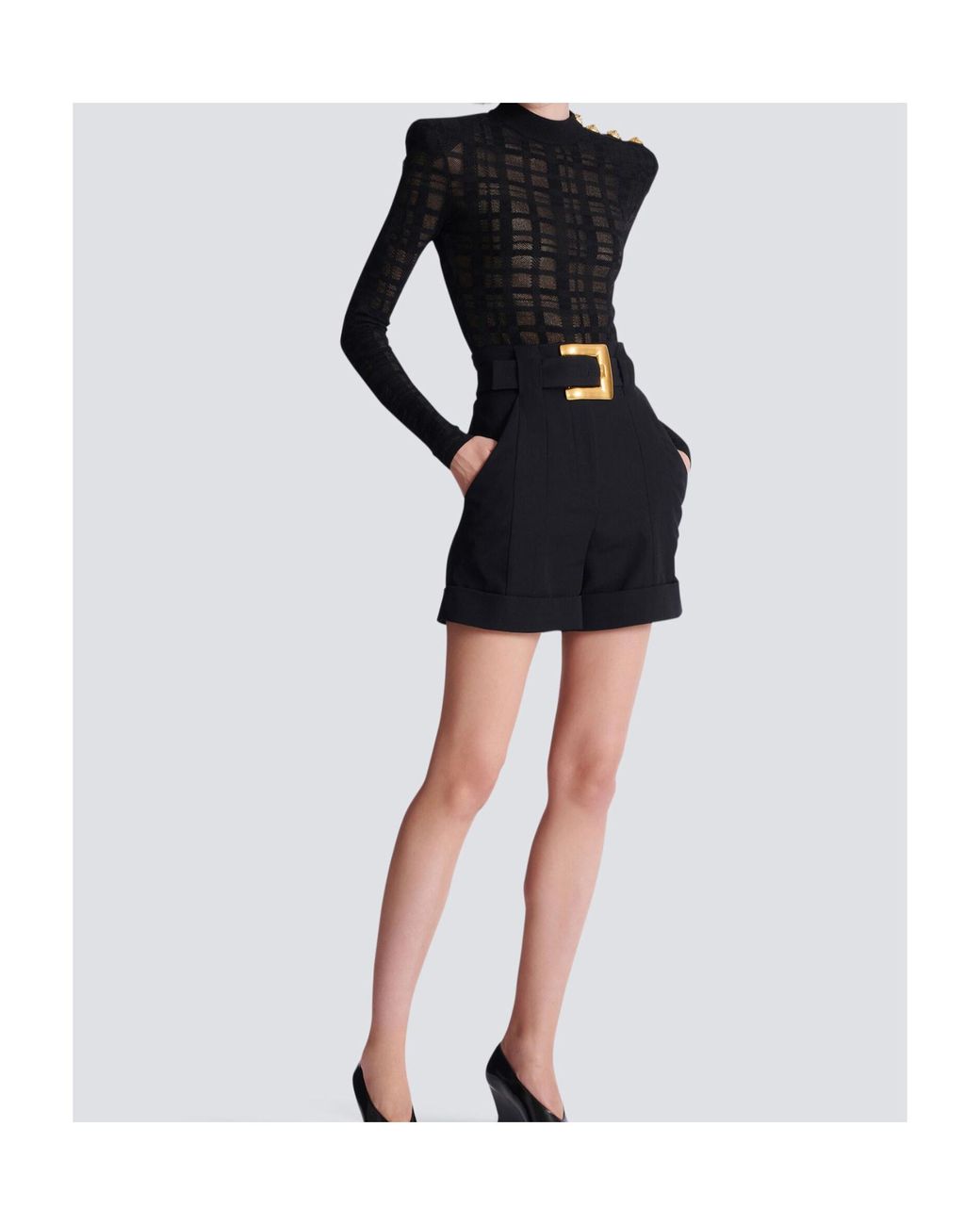 Balmain Blue Grain De Poudre Belted Shorts