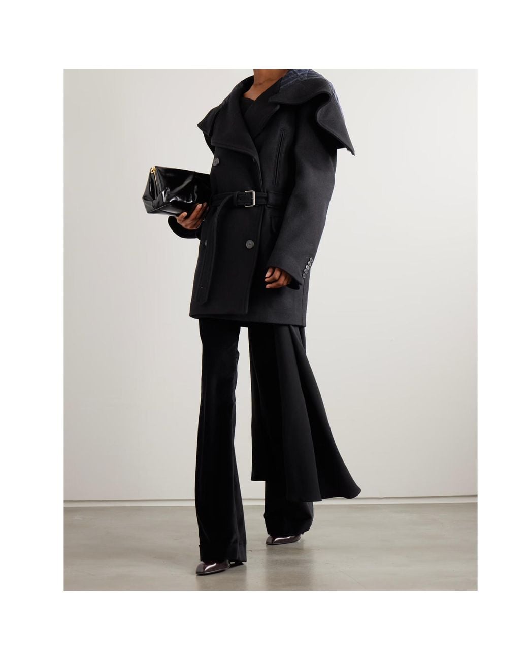 Dries Van Noten Black Belted Hooded Double-Breasted Coat