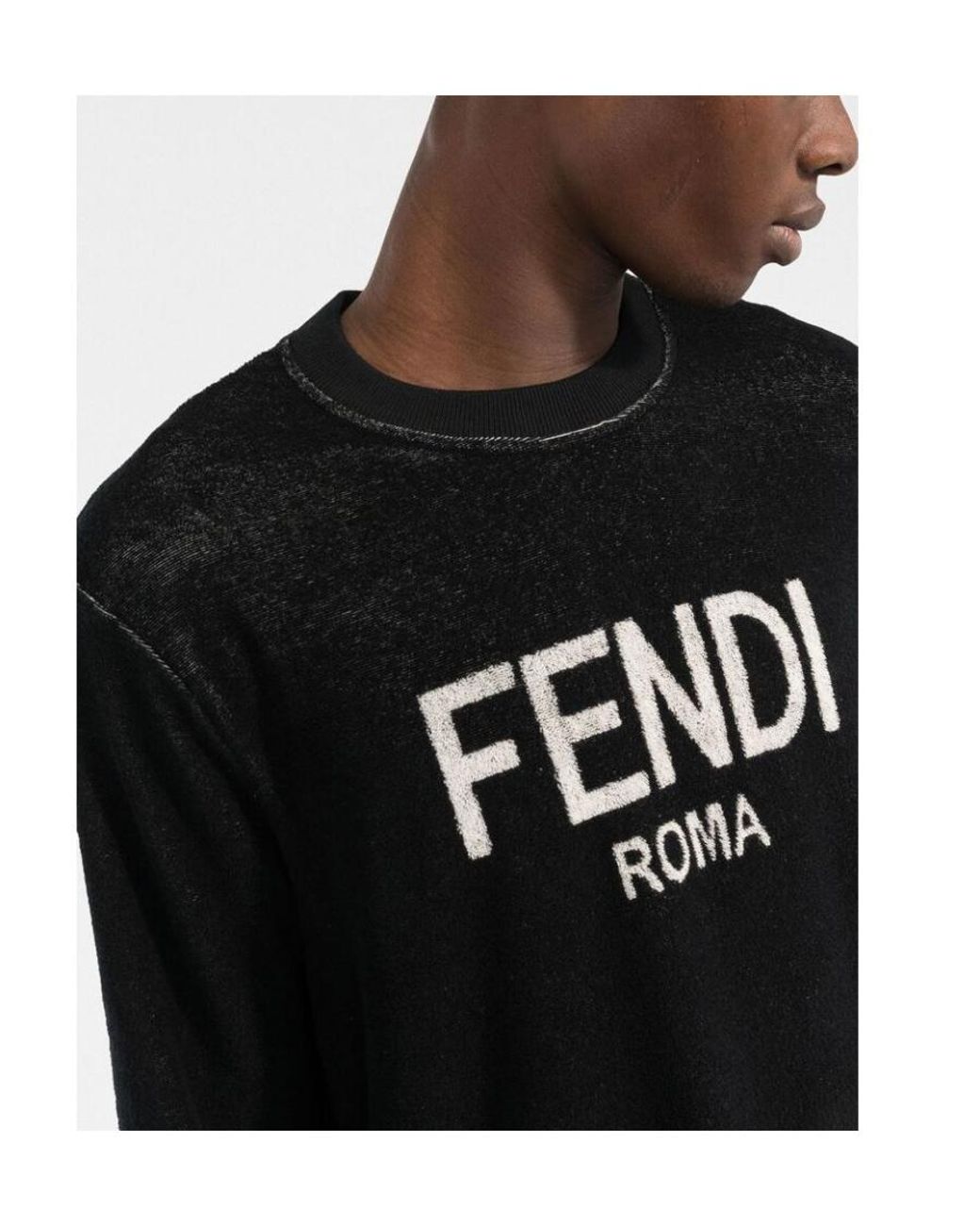 Fendi Black Logo-Print Fleece Sweatshirt for men