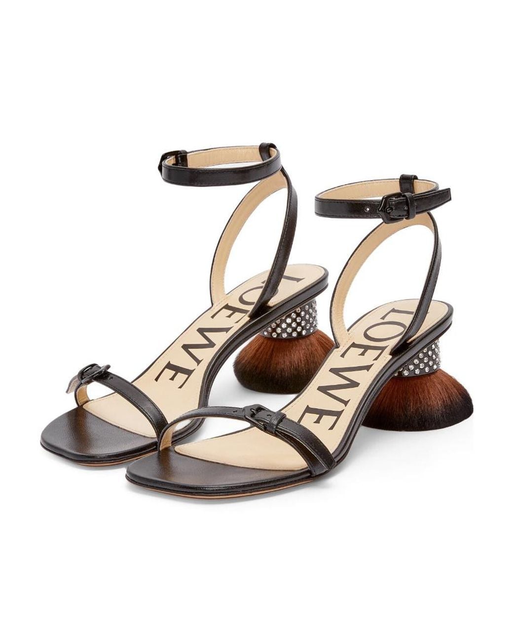 Loewe White Petal Brush Heeled Ankle Strap Sandals