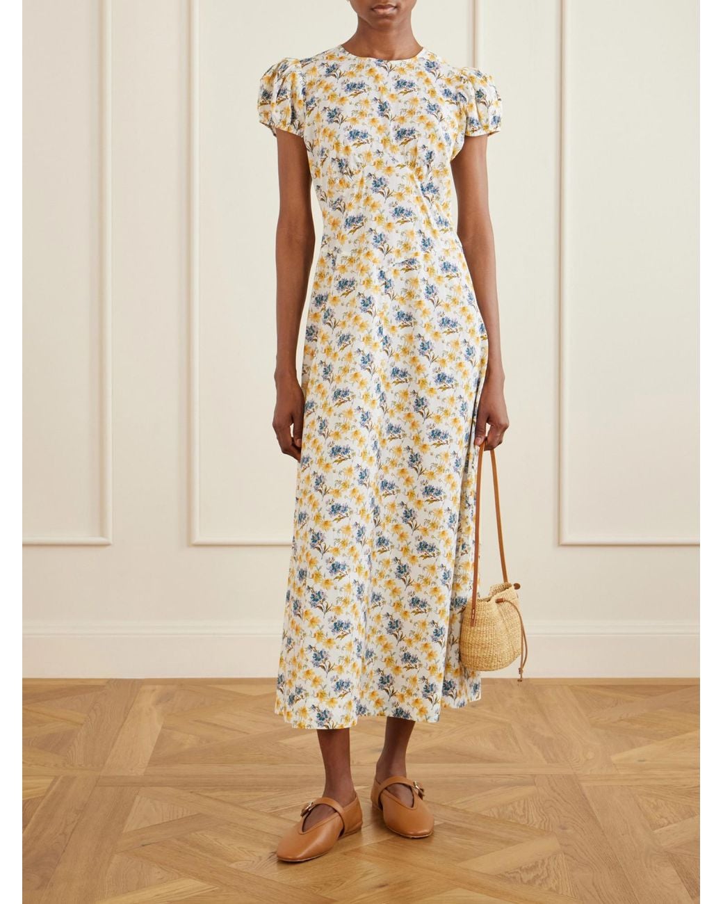 Doen Metallic Floral-Print Organic Cotton Midi Dress