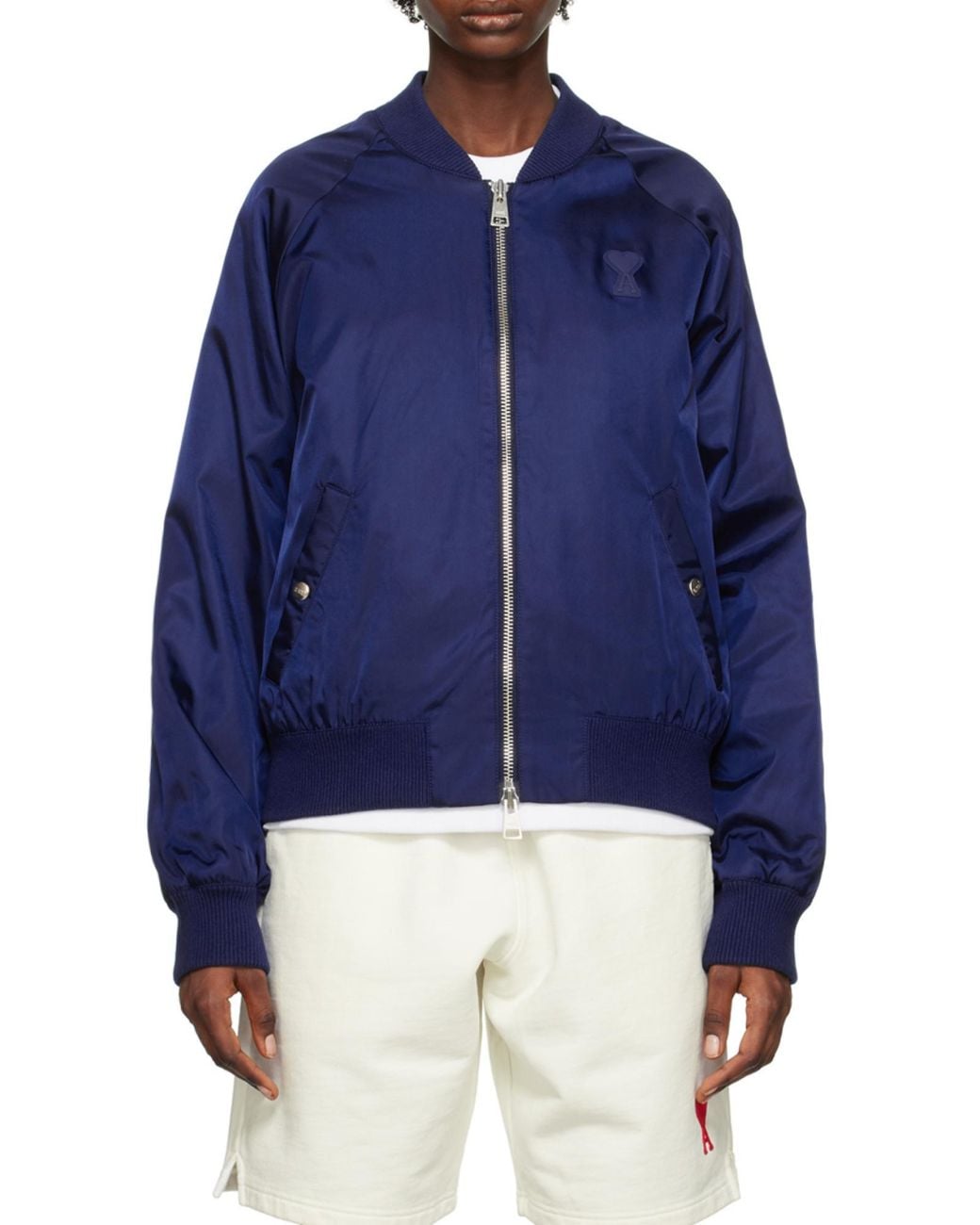AMI Blue Logo-Embroidered Bomber Jacket for men