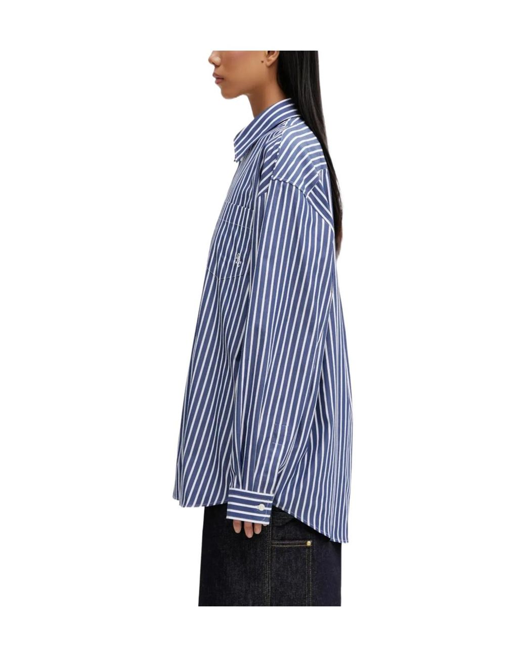 Sporty & Rich Blue Striped Chest-Pocket Shirt