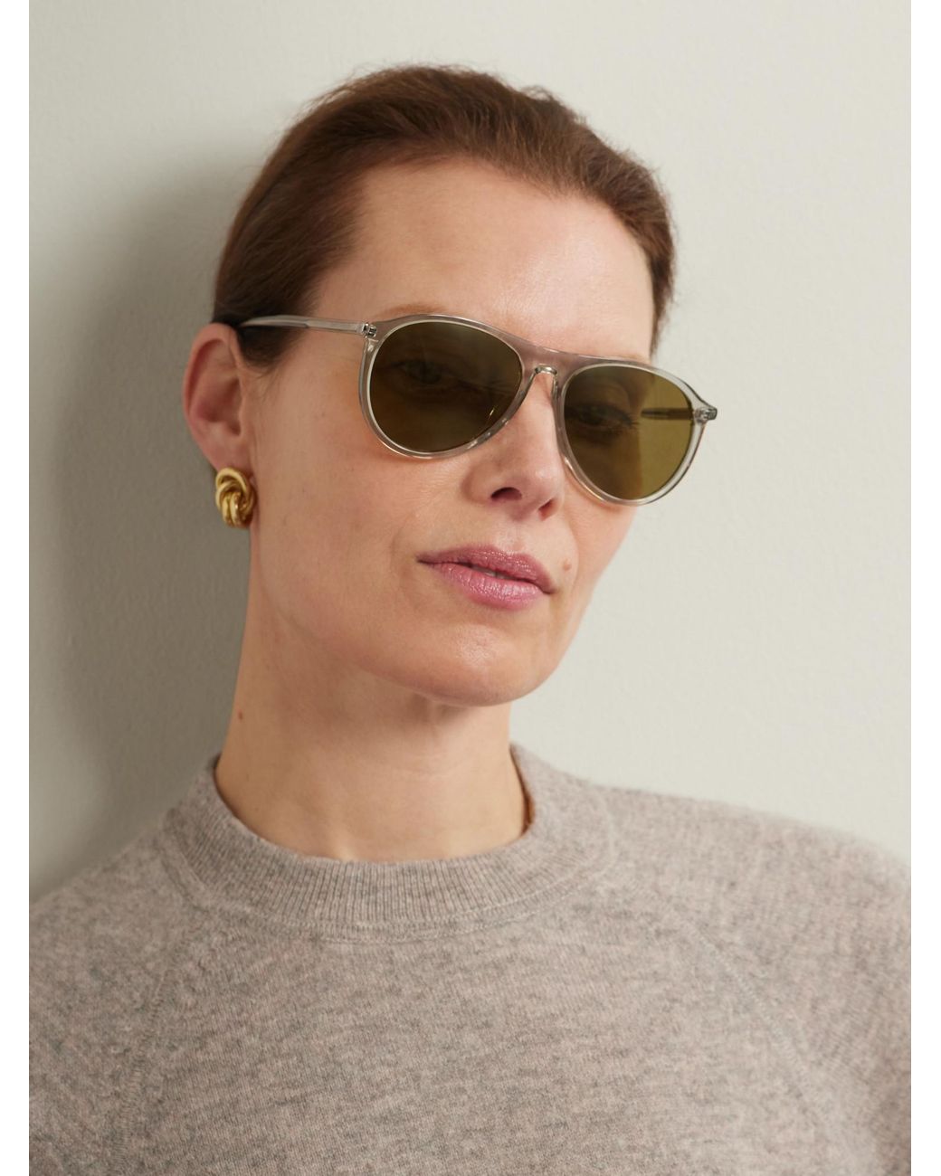 Saint Laurent Green Eyewear Aviator Frame Sunglasses