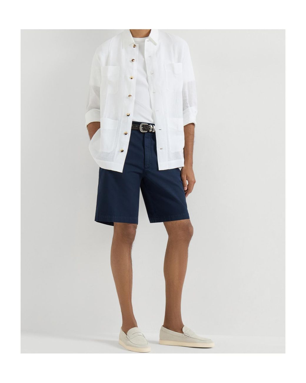 Brunello Cucinelli White Suede Loafers for men