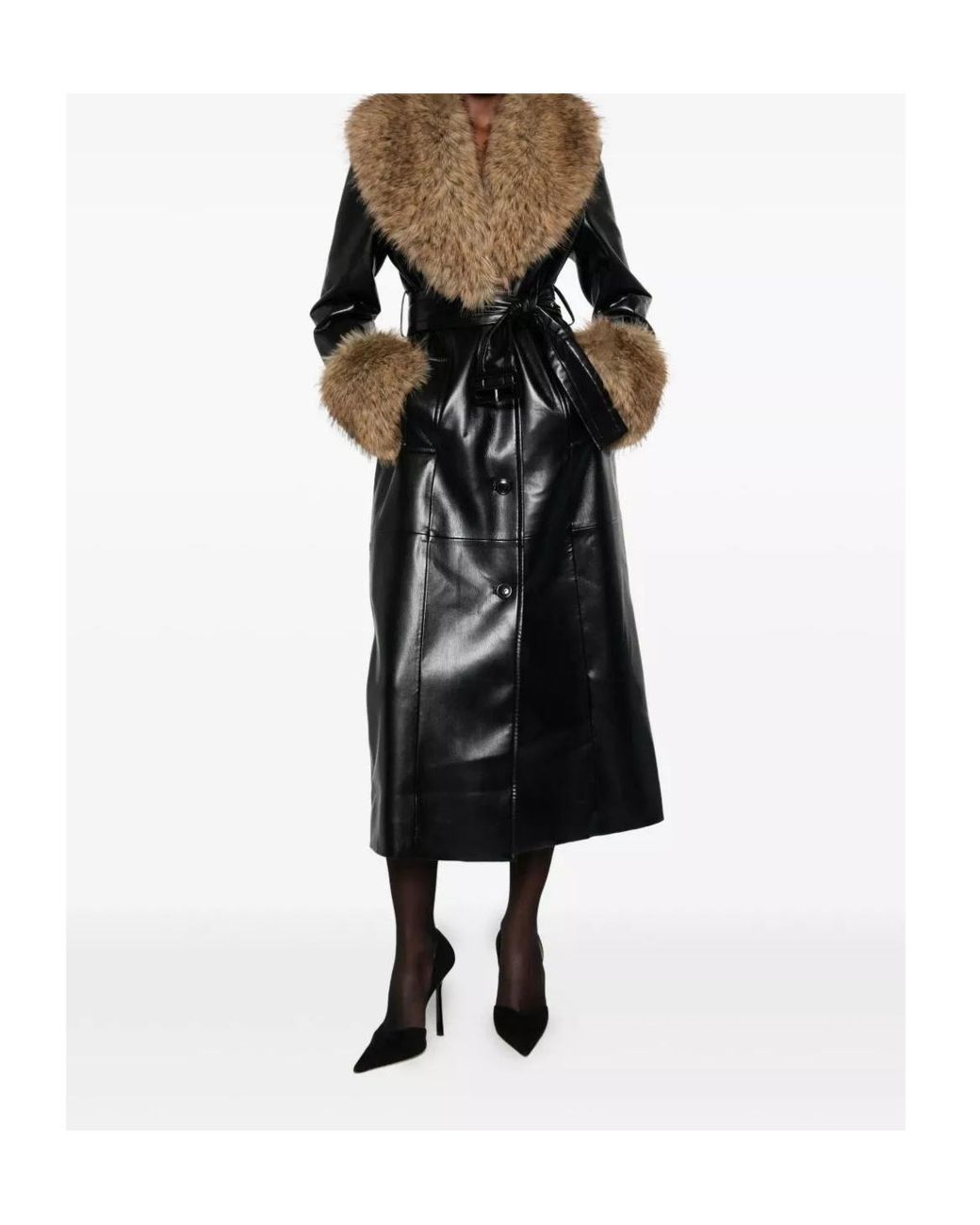Stand Studio Black Star Belted Trimmed Coat