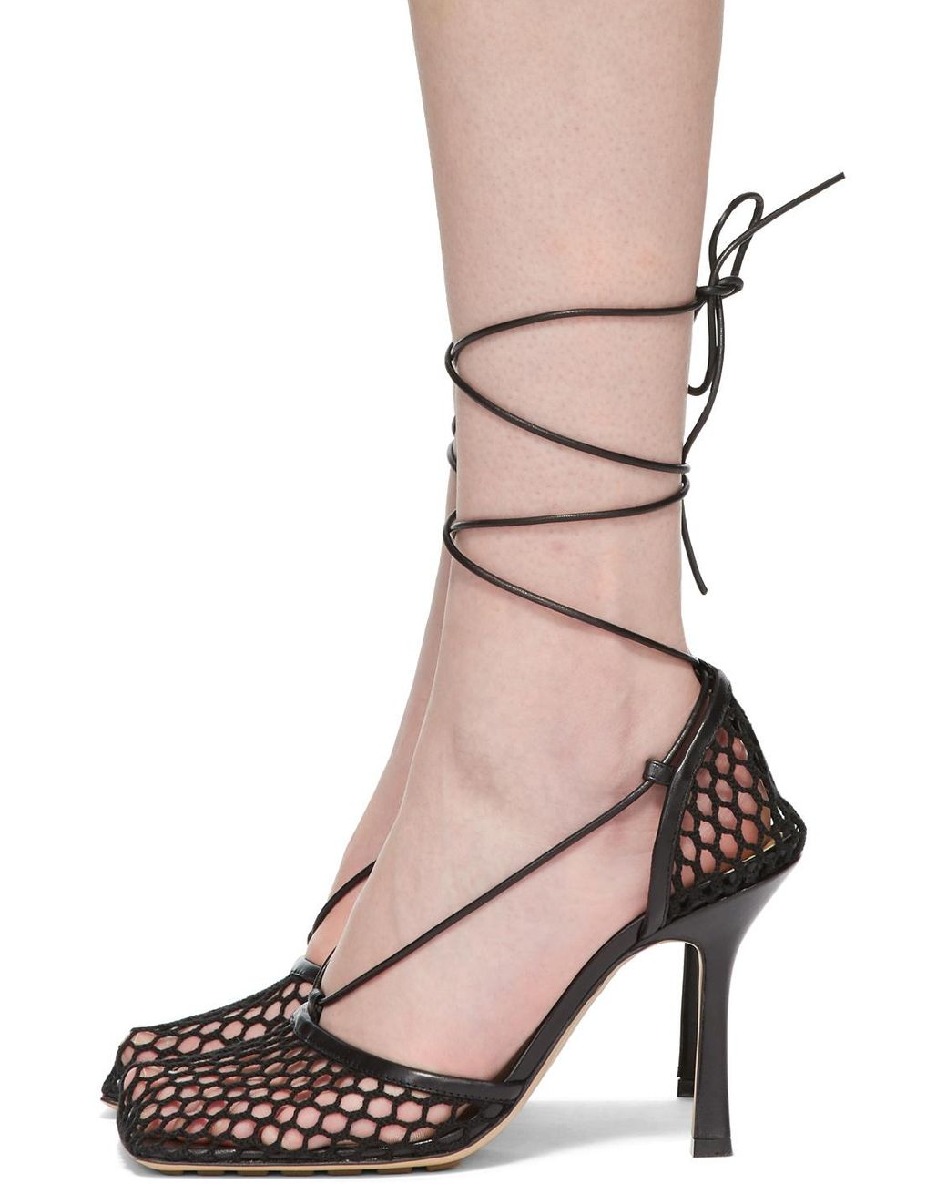 Bottega Veneta Black Stretch Leather-Trimmed Mesh Pumps