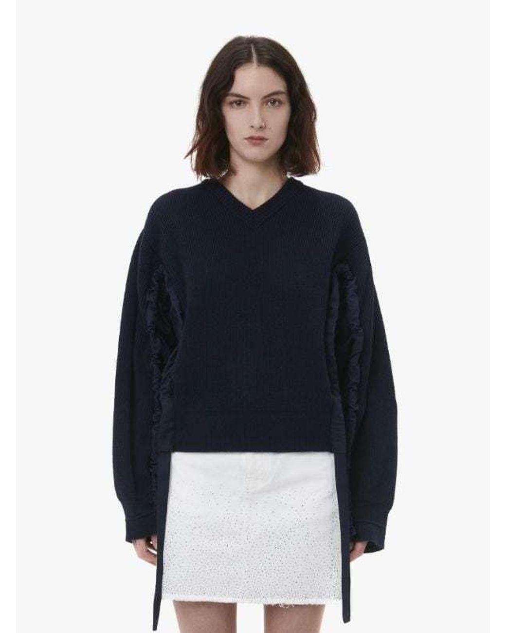 J.W. Anderson Blue Ruched-Detail Wool-Blend Jumper