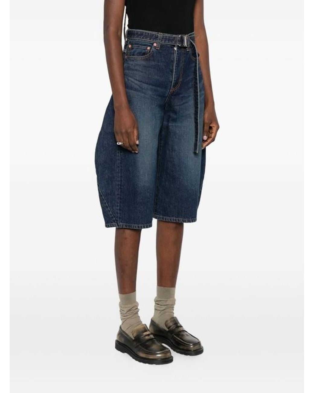 Sacai Blue Belted Cropped Denim Shorts