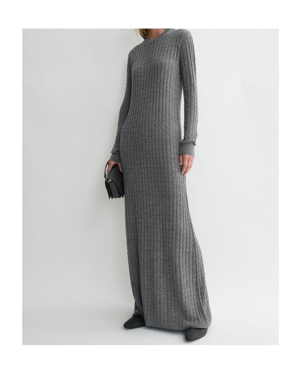Totême  Gray Totême Long Sleeved Ribbed Maxi Dress