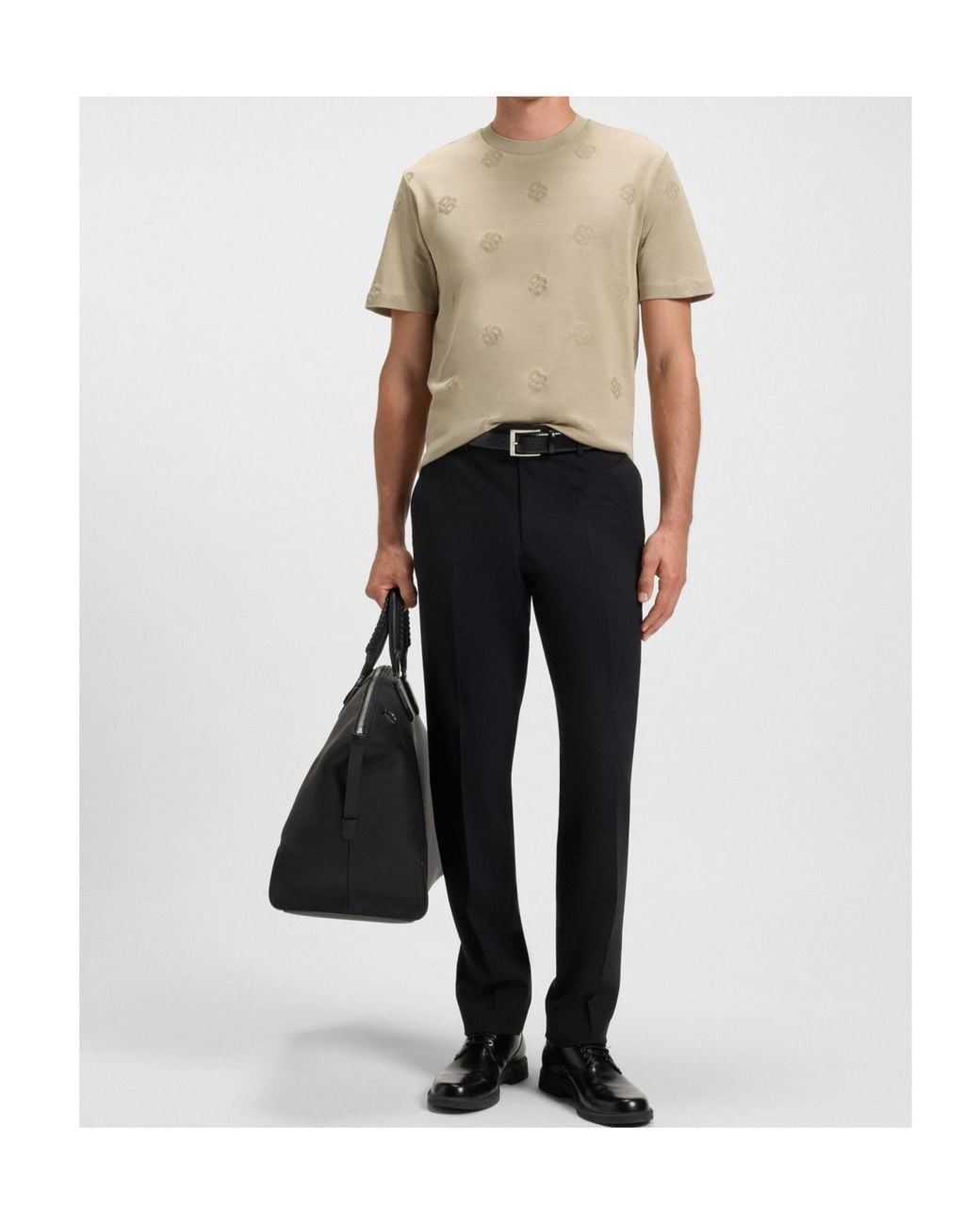 Boss Natural Mercerised-Cotton T-Shirt With Double B Monograms for men