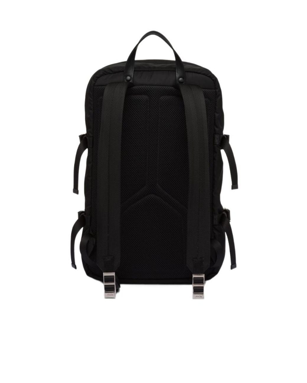 Prada Black Logo Plaque Zipped Backpack for men