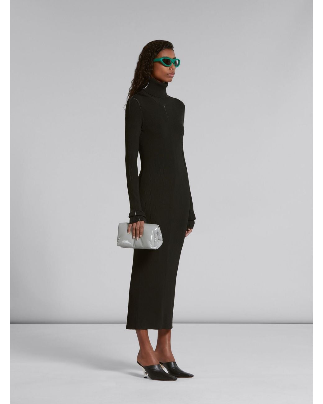 Marni Black Turtleneck Ribbed-Knit Long-Sleeved Dress
