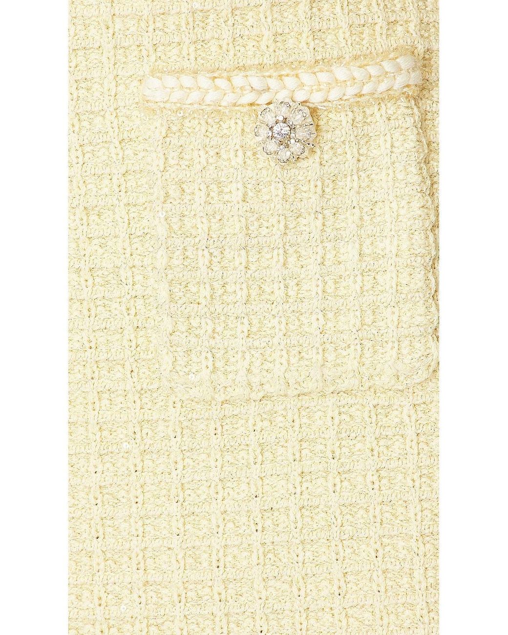 Self-Portrait Yellow Embellished Flared Tweed Mini Skirt