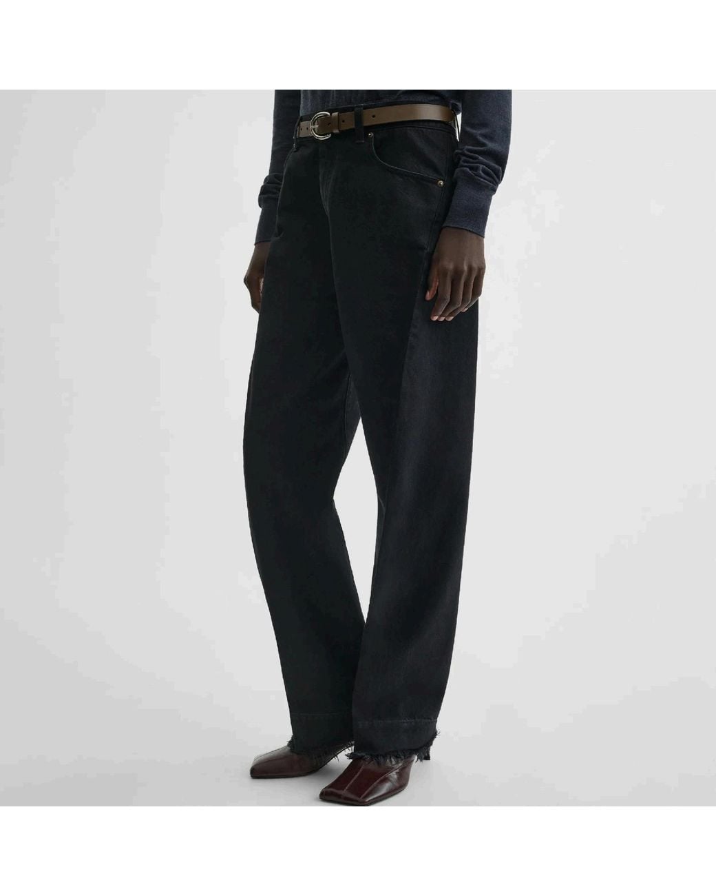 Phoebe Philo Black Fringed Edge Straight-Leg Jeans