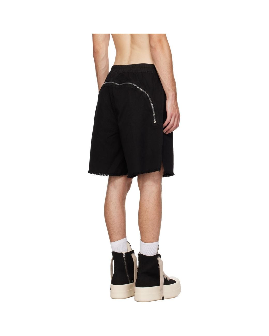 Rick Owens Black Raw-Edge Zip-Detail Shorts for men