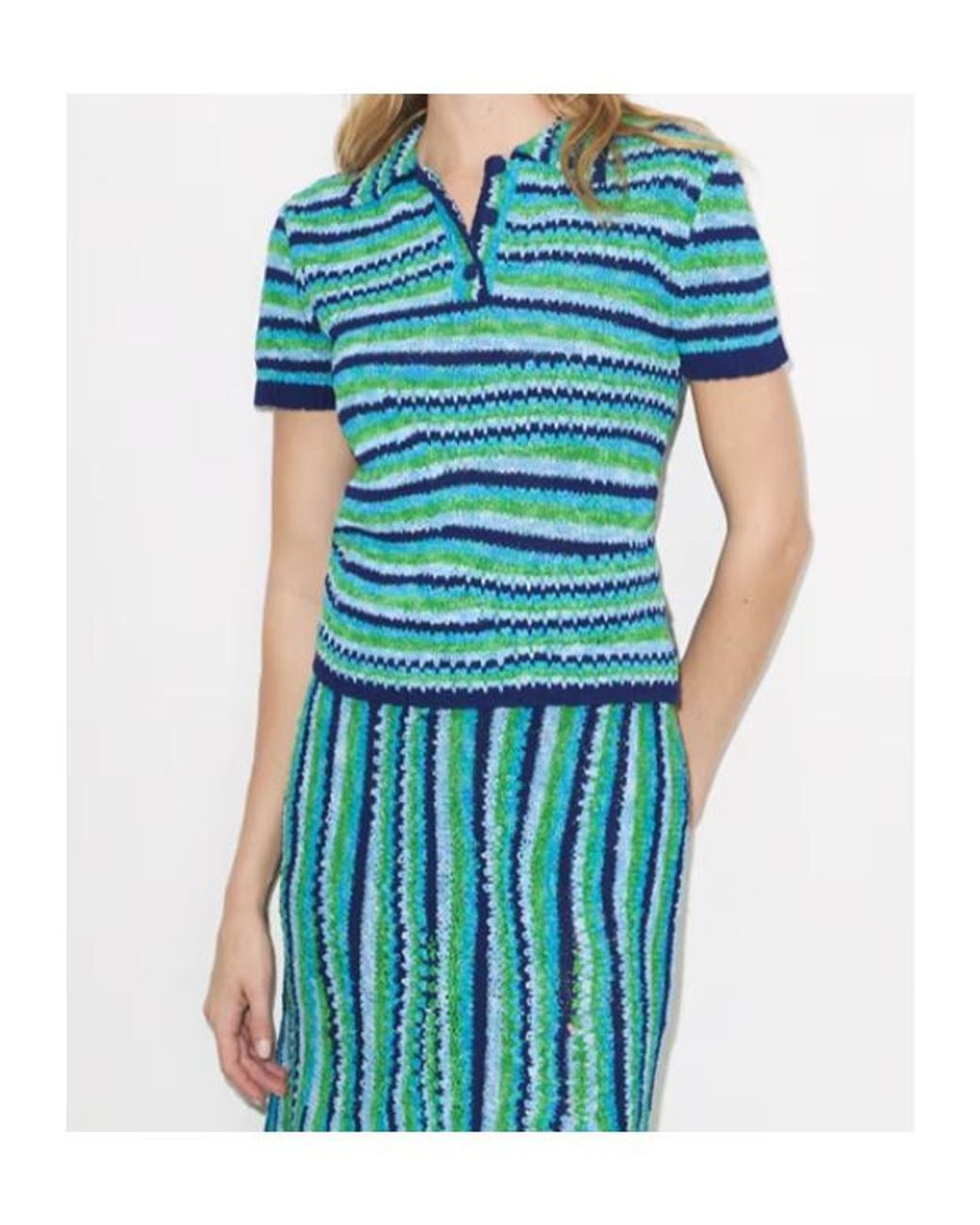 Tory Burch Blue Striped Polo