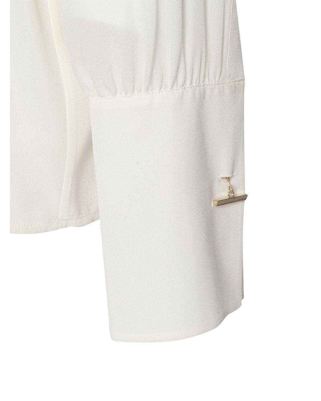 Max Mara White V-Neck Ruffled Long-Sleeved Top
