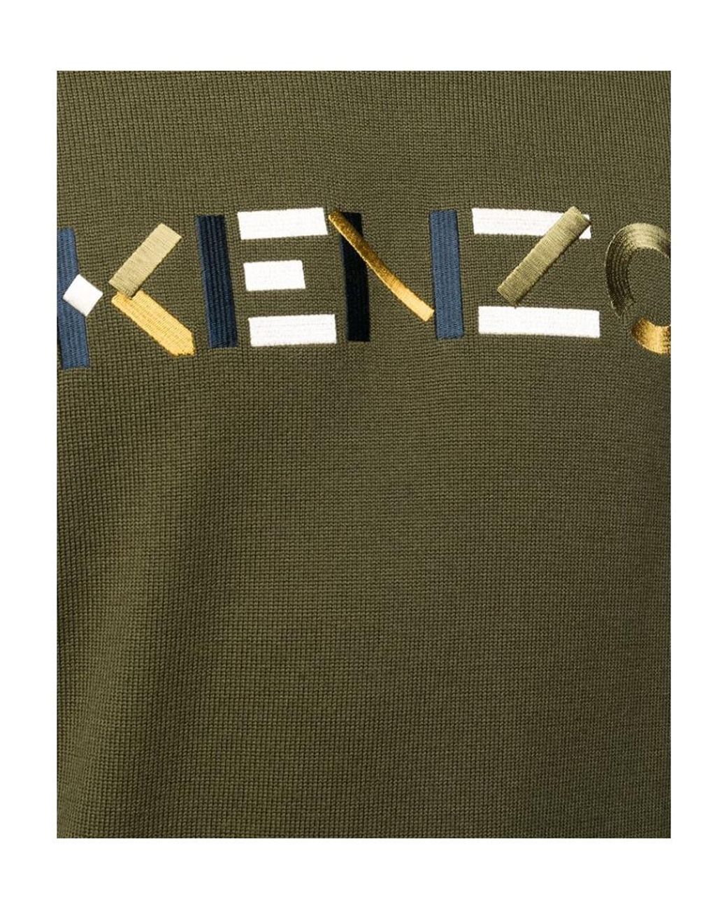 KENZO Green Embroidered Logo Wool Jumper for men