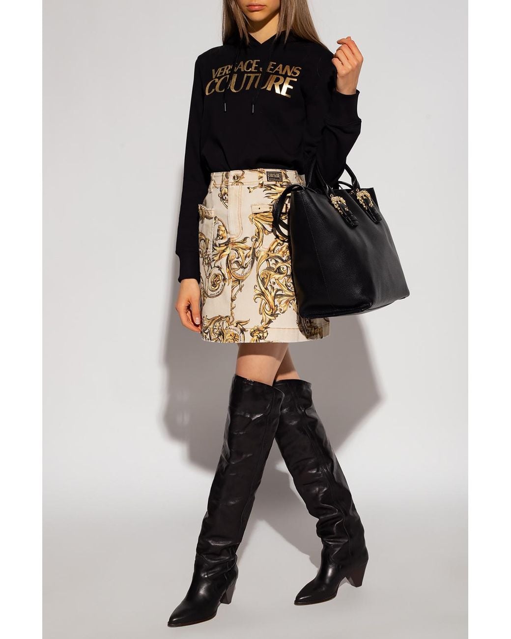 Versace Jeans Natural Baroque Print Denim Skirt