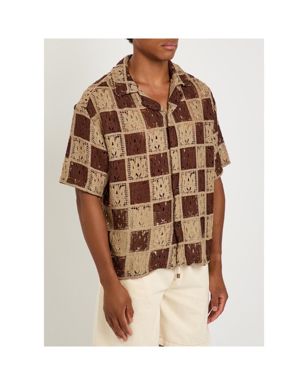 Amiri Brown Checked Short-Sleeved Shirt for men