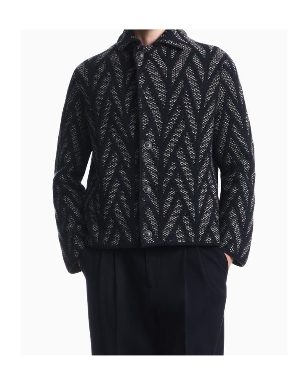 Emporio Armani Blue Chevron Knitted Jacket for men