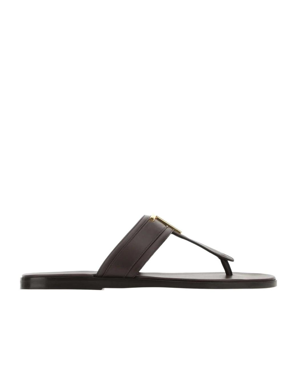 Tom Ford Brown Logo-Plaque Flat Slides for men