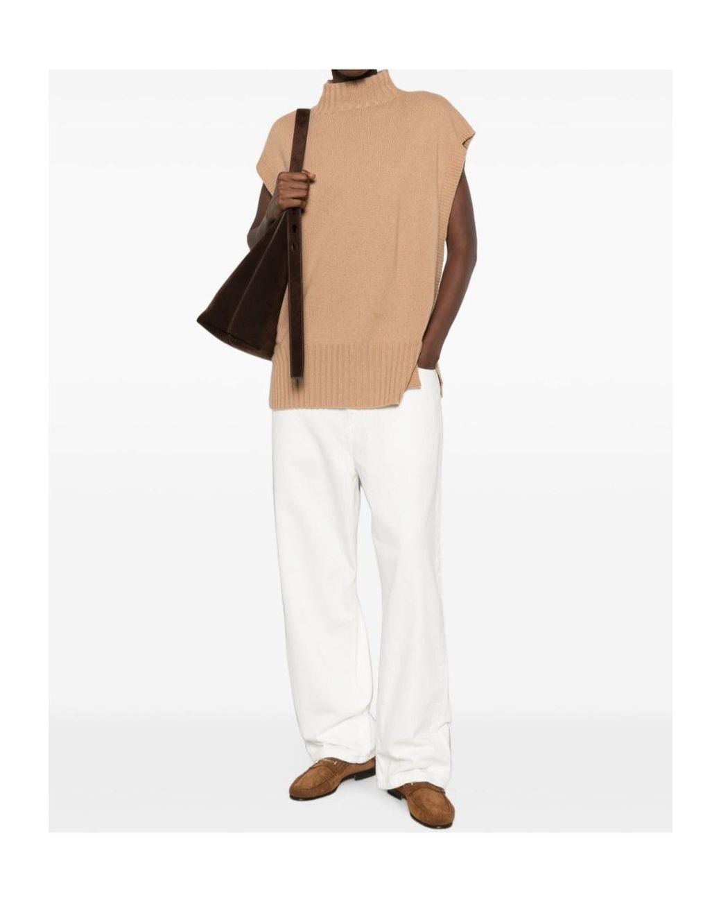 Twinset Natural Button-Detail High-Neck Knitted Vest