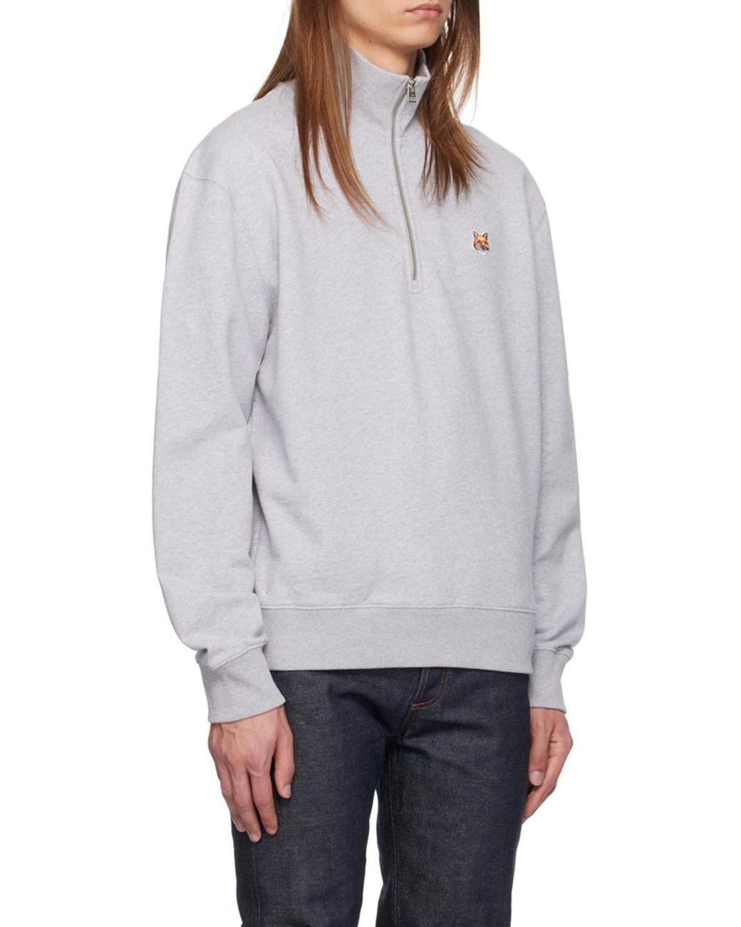 Maison Kitsuné White Maison Kitsuné Fox Head Patch Half-Zip Sweatshirt for men
