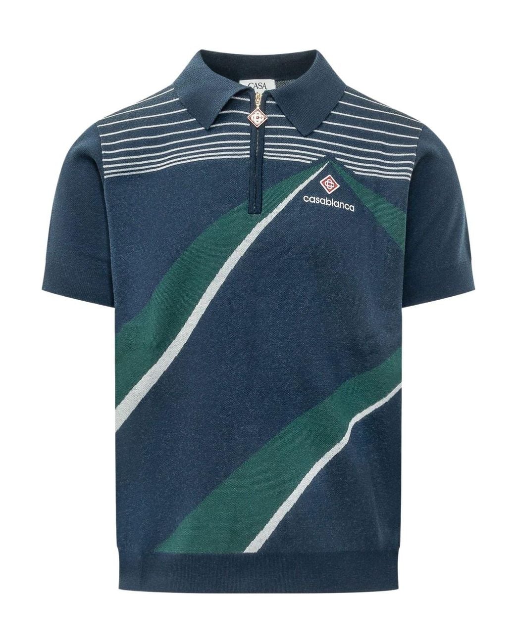 Casablanca Blue Pyramid Jacquard Zip Polo Shirt for men