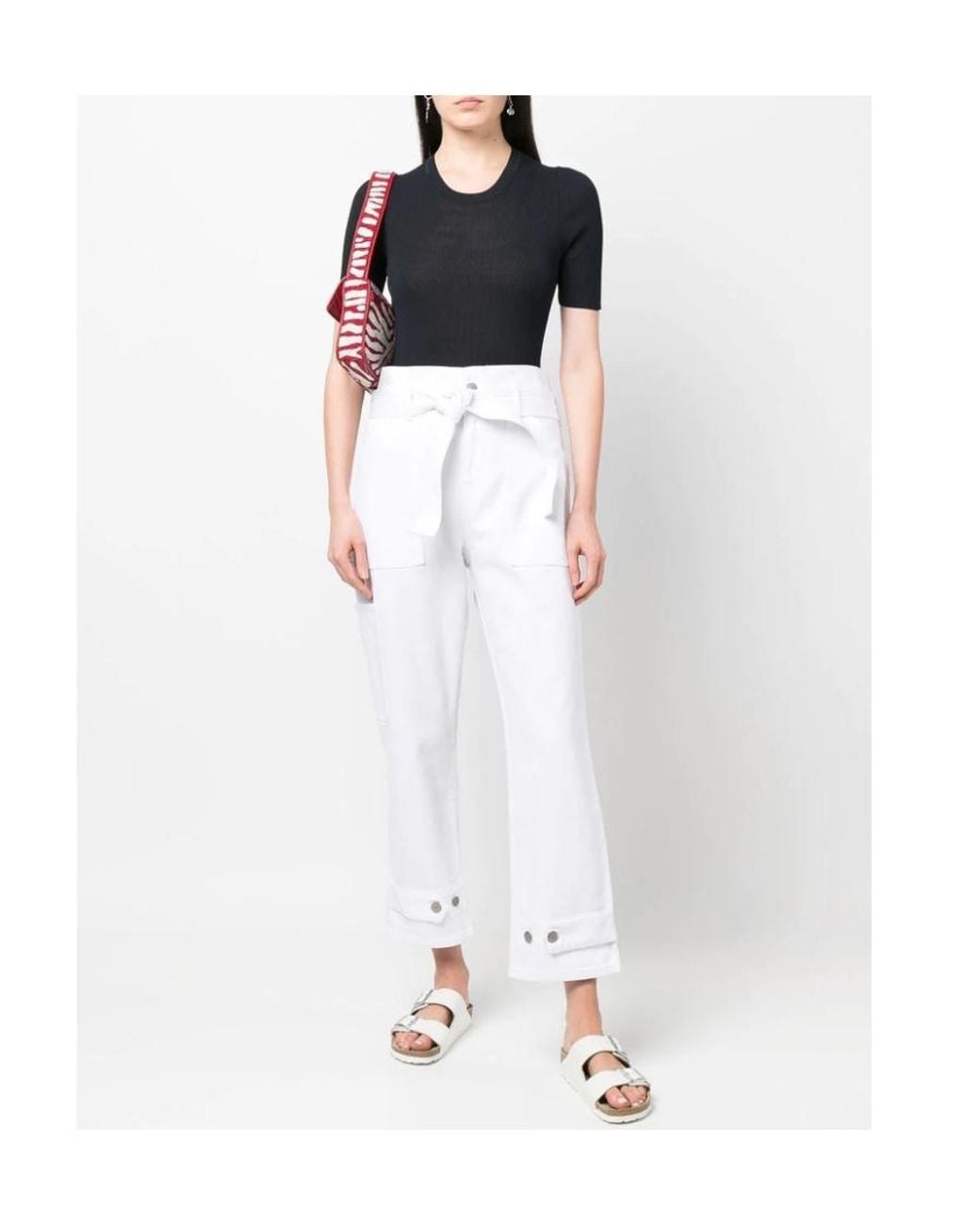 P.A.R.O.S.H. White P.A.R.O..H. Cropped Belted Paperbag-Waist Trousers