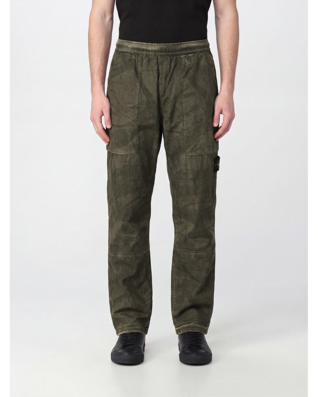 Stone Island Gray Logo Patch Straight Leg Pants for men