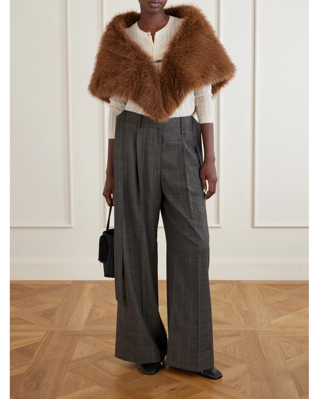 Simone Rocha Gray Checked Wool Wide-Leg Pants