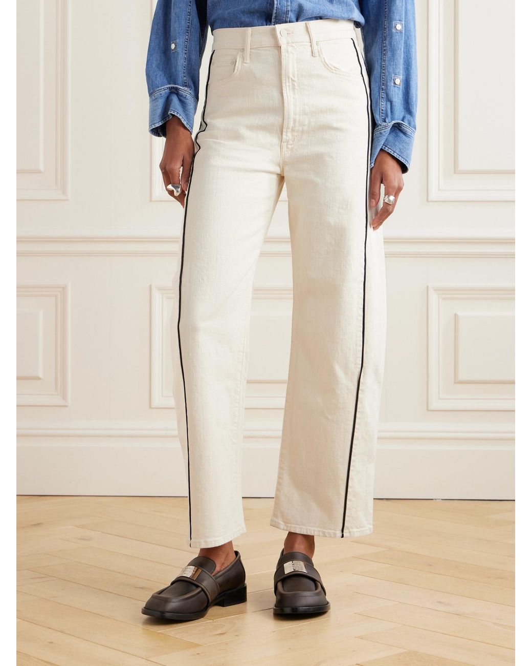 Mother White High-Waisted Loose Jeans