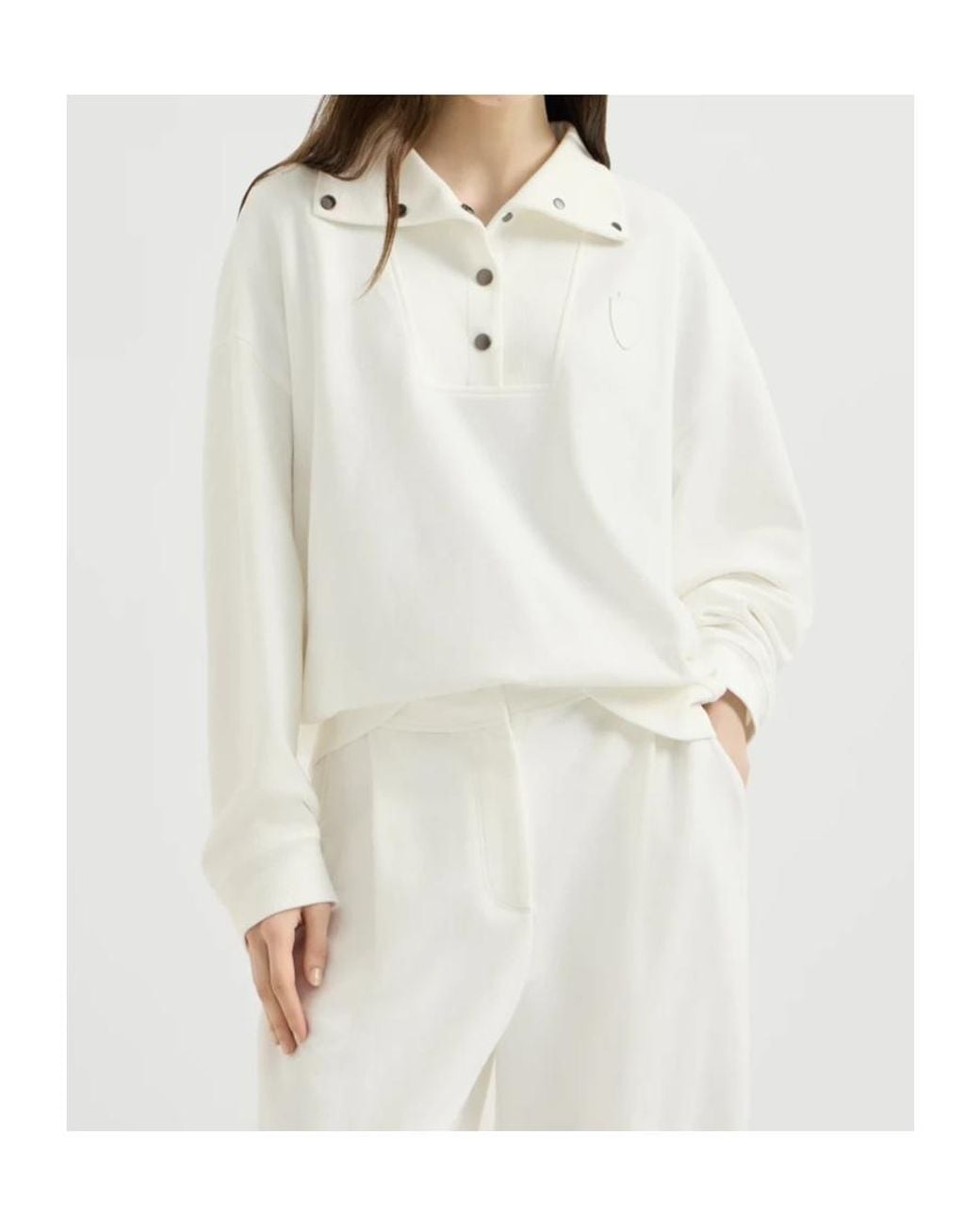 Brunello Cucinelli White Cotton Smooth French Terry Sweatshirt With Logo