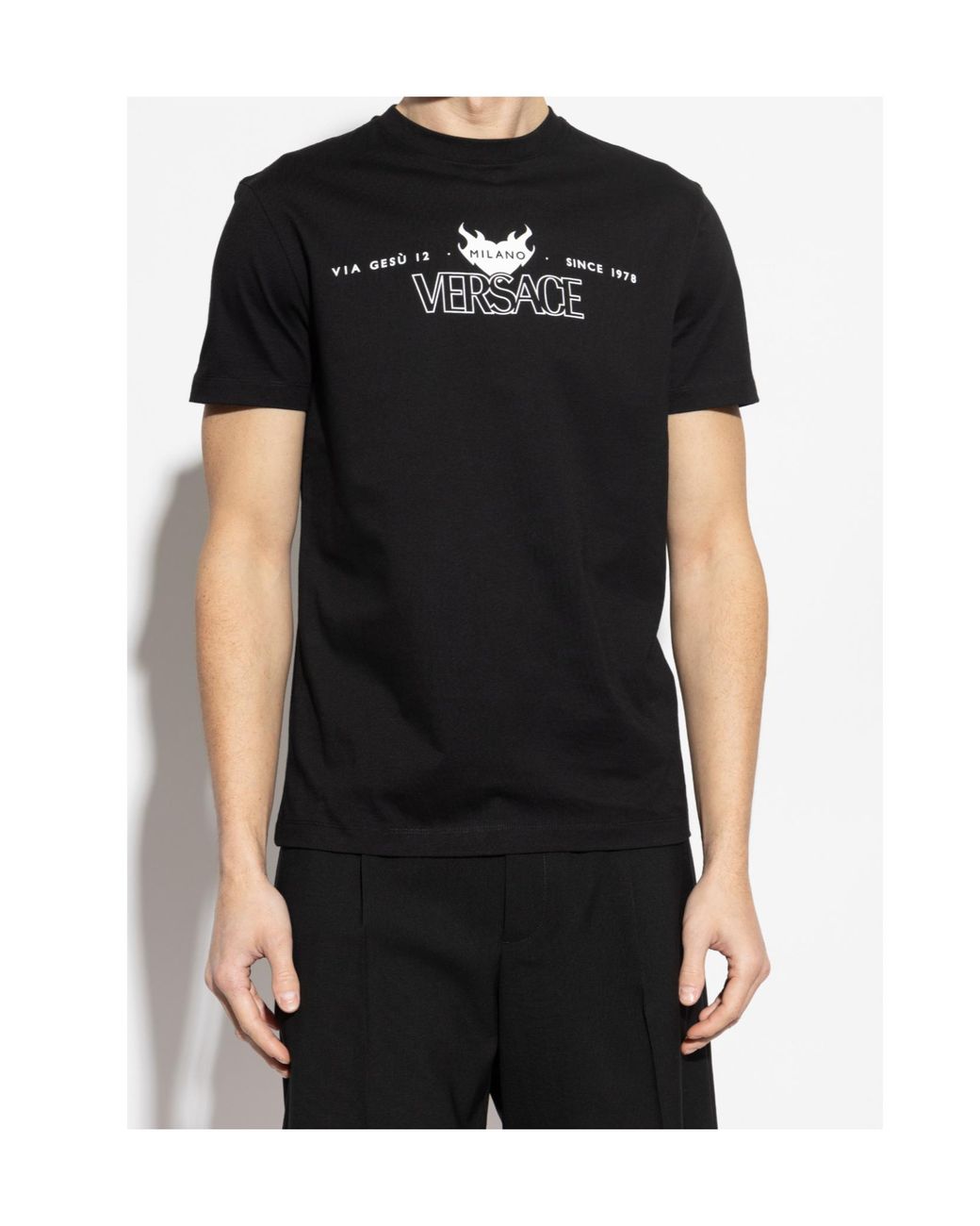 Versace Black T-Shirt With Print for men