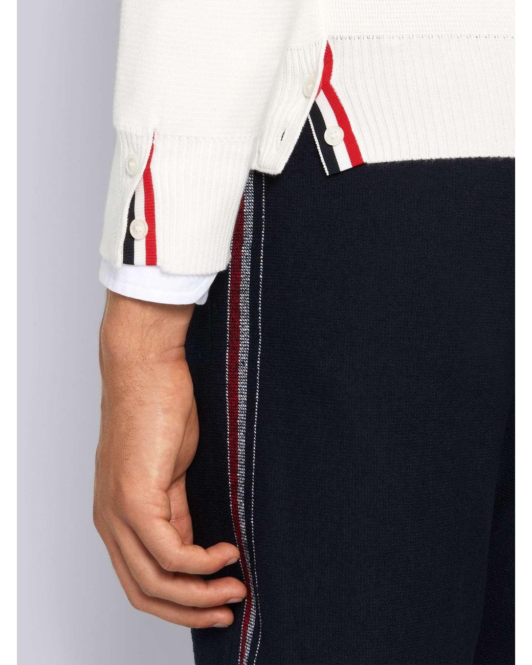Thom Browne White Tricolour-Bar V-Neck Cardigan for men