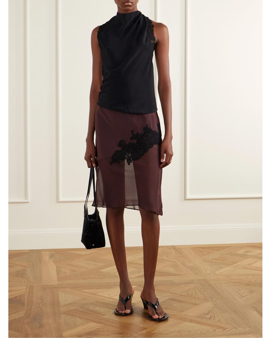 Sir Black Sleeveless Top With Lace Trim